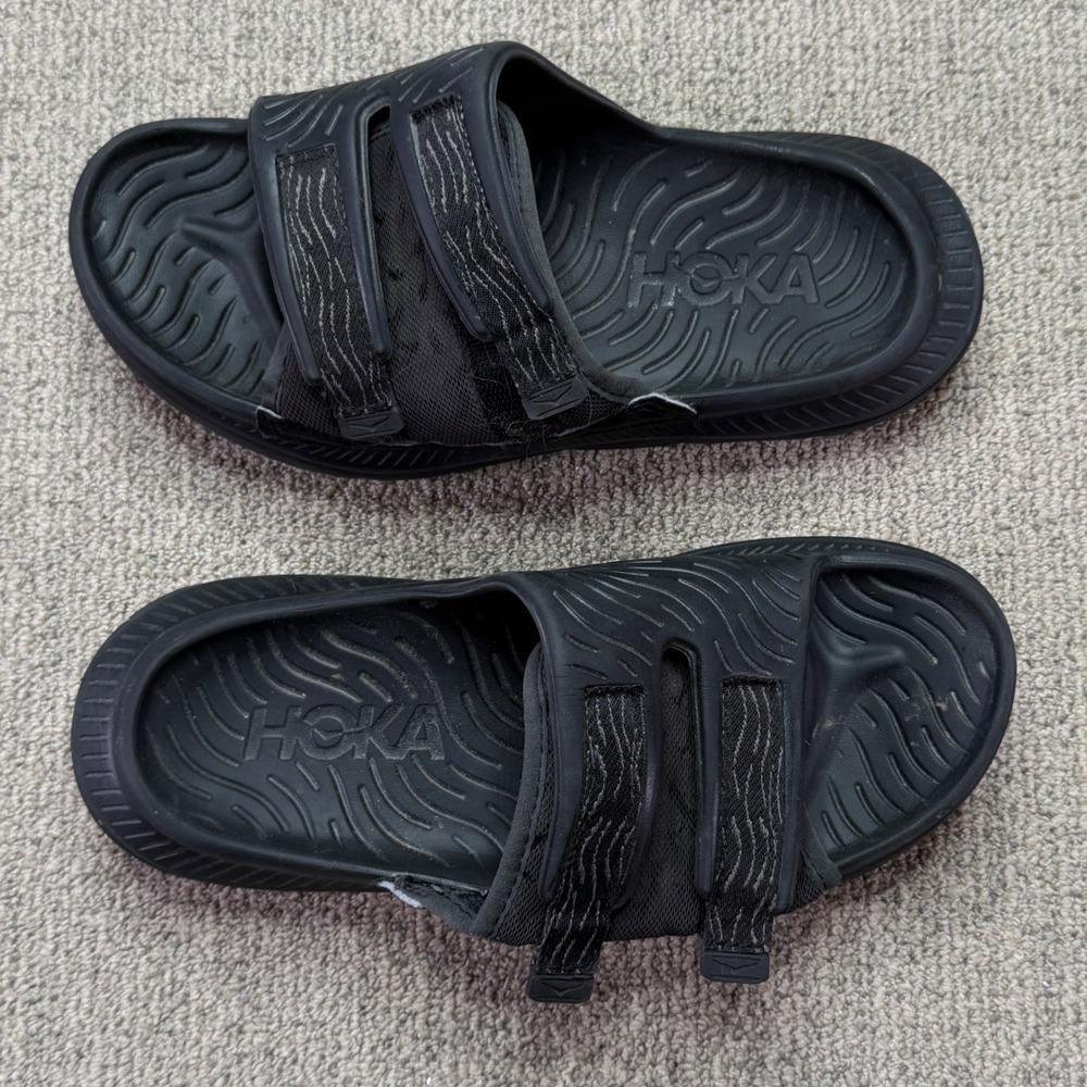 Hoka Ora Luxe Recovery Slide Sandals Black Women Size 8 Adjustable Straps